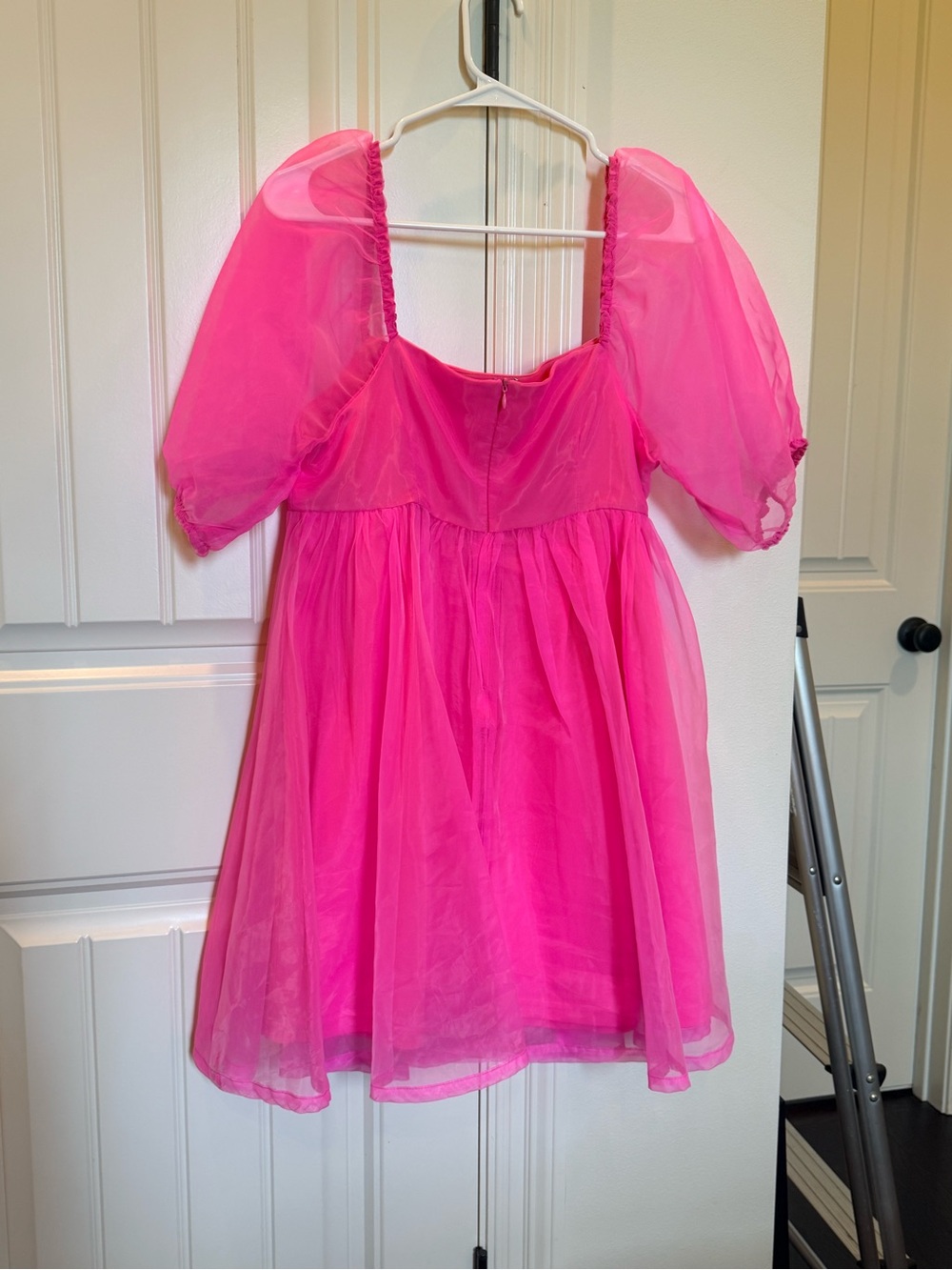 TCEC Hot Pink Mini Dress with Puff Sleeves - Picture 3 of 6